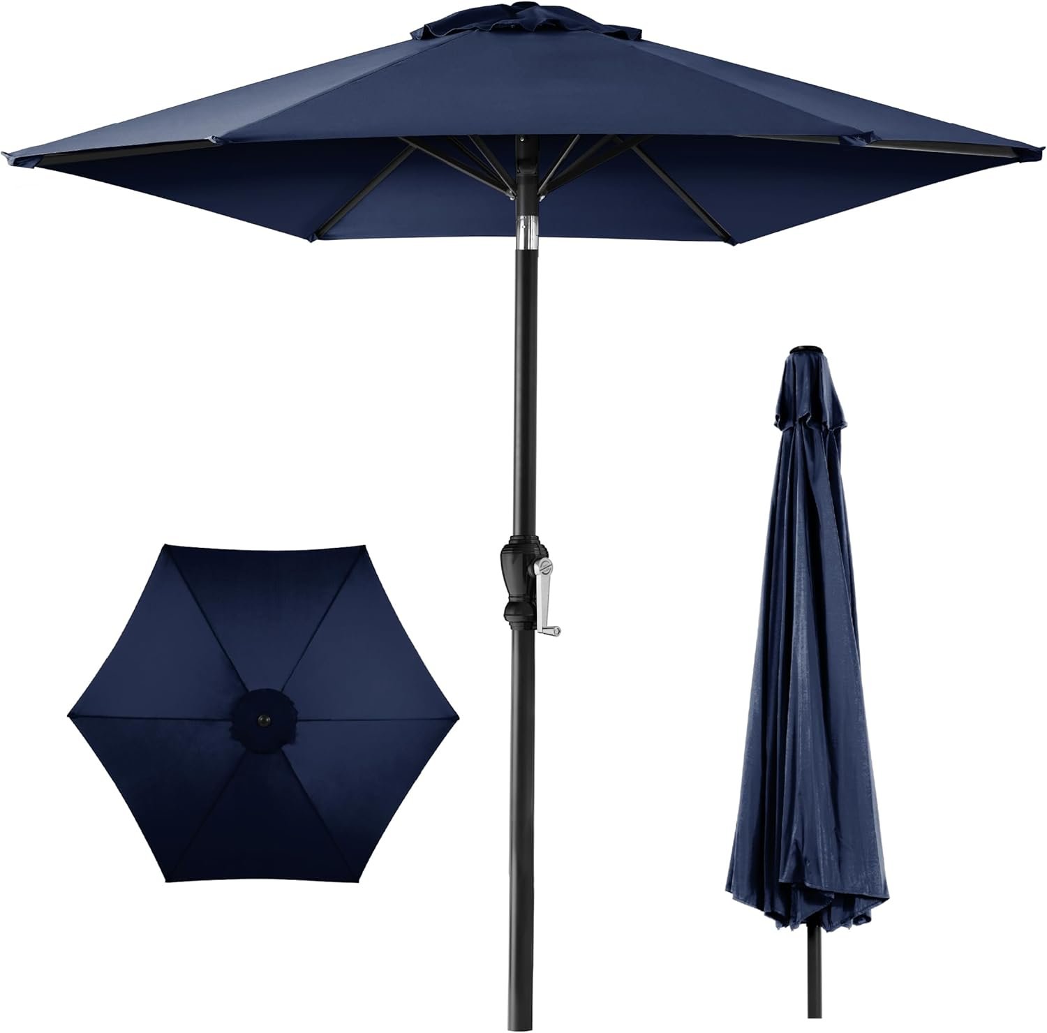 Best Choice Products 10ft Outdoor Patio Umbrella, Outdoor Table Umbrella, Yard Umbrella, Market Umbrella with 8 Sturdy Ribs, Push Button, Tilt and Crank – Navy Blue