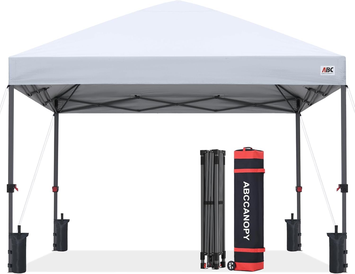 ABCCANOPY 10×10 Pop Up Canopy – Outdoor Patio Portable Canopy Tent Gazebo Heavy Duty for Backyard and Deck with 4 Sandbags and 8 Stakes (White)