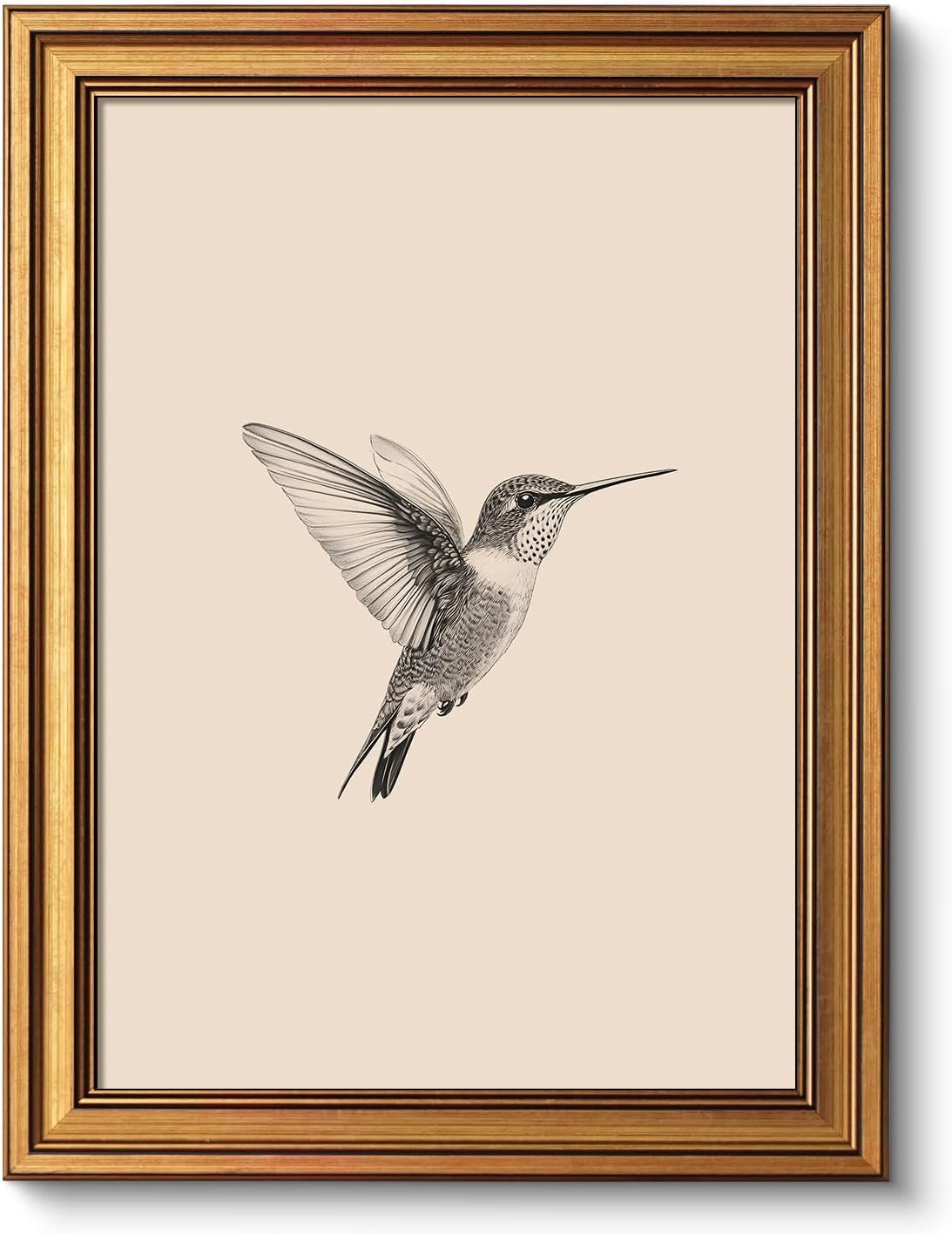 VIYYIEA Vintage Gold Framed Wall Art for Living Room, Birds Canvas Prints Home Decor, Sketch Painting Picture, Bedroom Wall Decor Gifts for Friends or Family -【Hummingbird】-(16L x 12W)