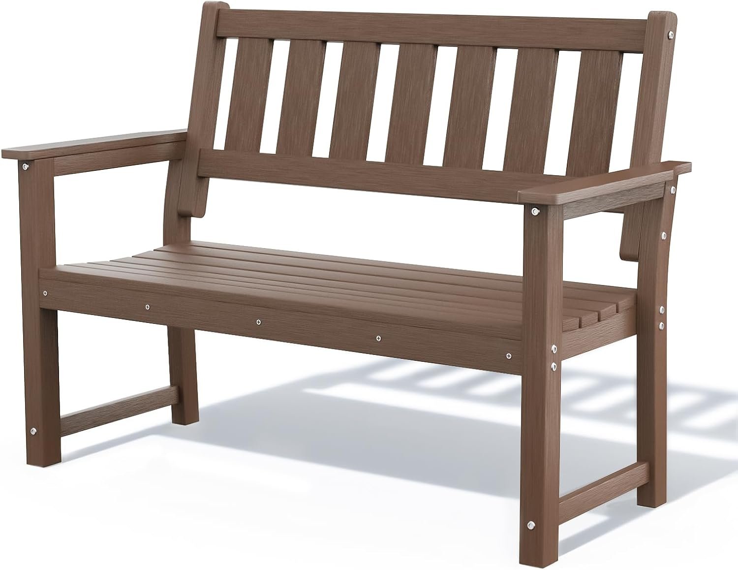 50″ HDPE Outdoor Bench, 2-Person Poly Lumber Weatherproof Patio Garden Bench Seating with 800 lbs Weight Capacit, Bench for Porch, Backyard, Lawn, Park, Balcony and Church Furniture (Brown)