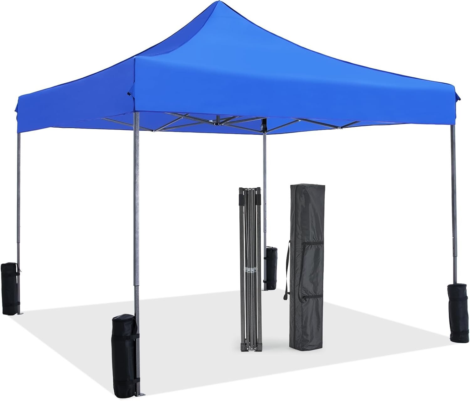 10×10 FT Pop Up Canopy, Easy Up Canopy Tents for Camping Parties Events, Patio, Beach, Backyard Portable Outdoor Shelter Heavy Duty Instant Sun Shade with Sand Bags, Blue