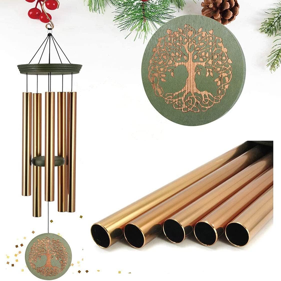 Wind Chimes for Outside,Outdoor Wind Chimes for Mother & Grandma – Large Garden Hanging Decor with Tree of Life Engraving, Perfect for Yard, Home, Christmas, Birthdays