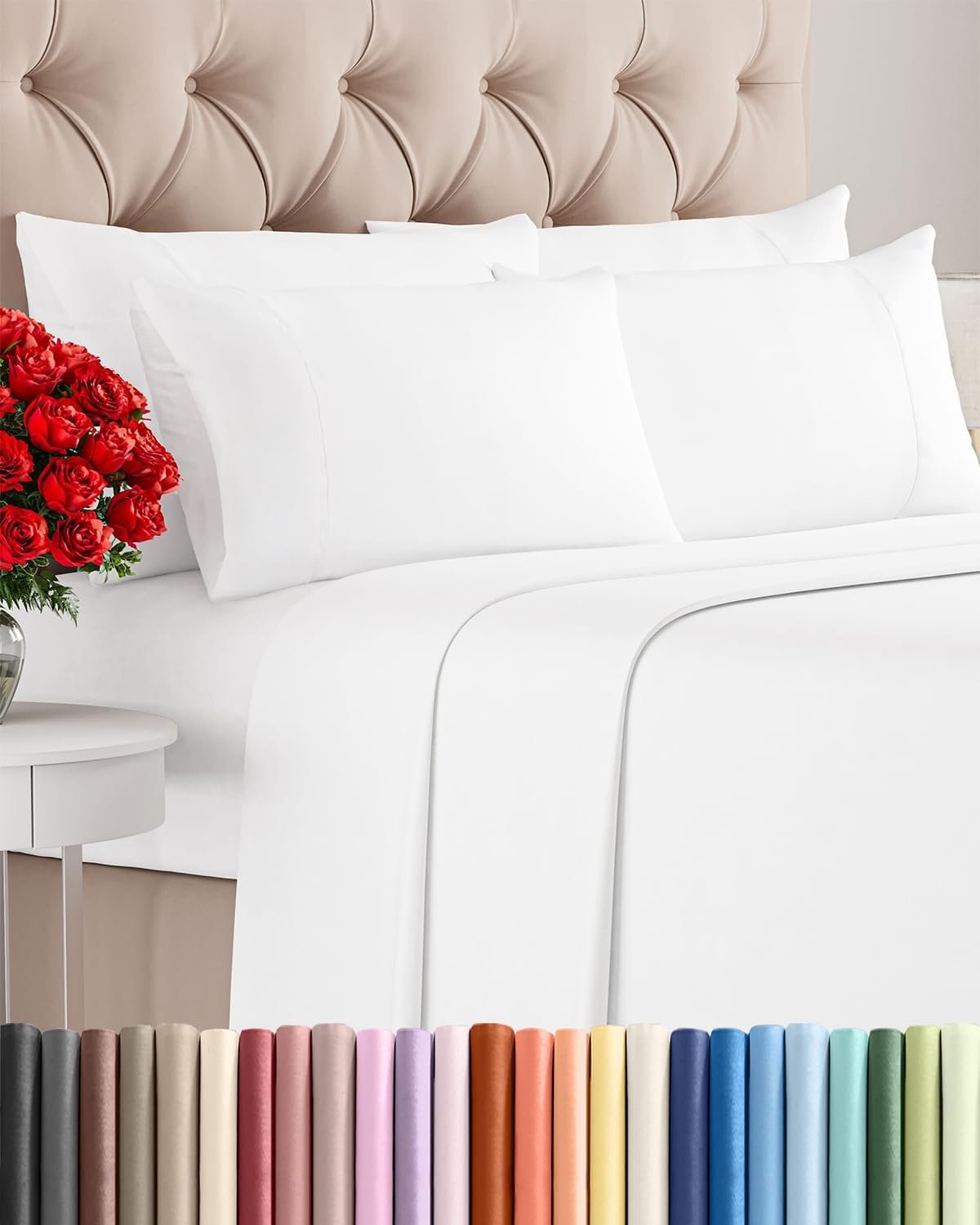 Queen 6 Piece Sheet Set – Comfy Breathable & Cooling – Ultra Soft Hotel Luxury Bedding Set w/ 8-16 Inch Deep Pockets – 1 Flat & 1 Fitted Sheet & 4 Pillowcases – Cozy, Wrinkle Free & Easy Care – White