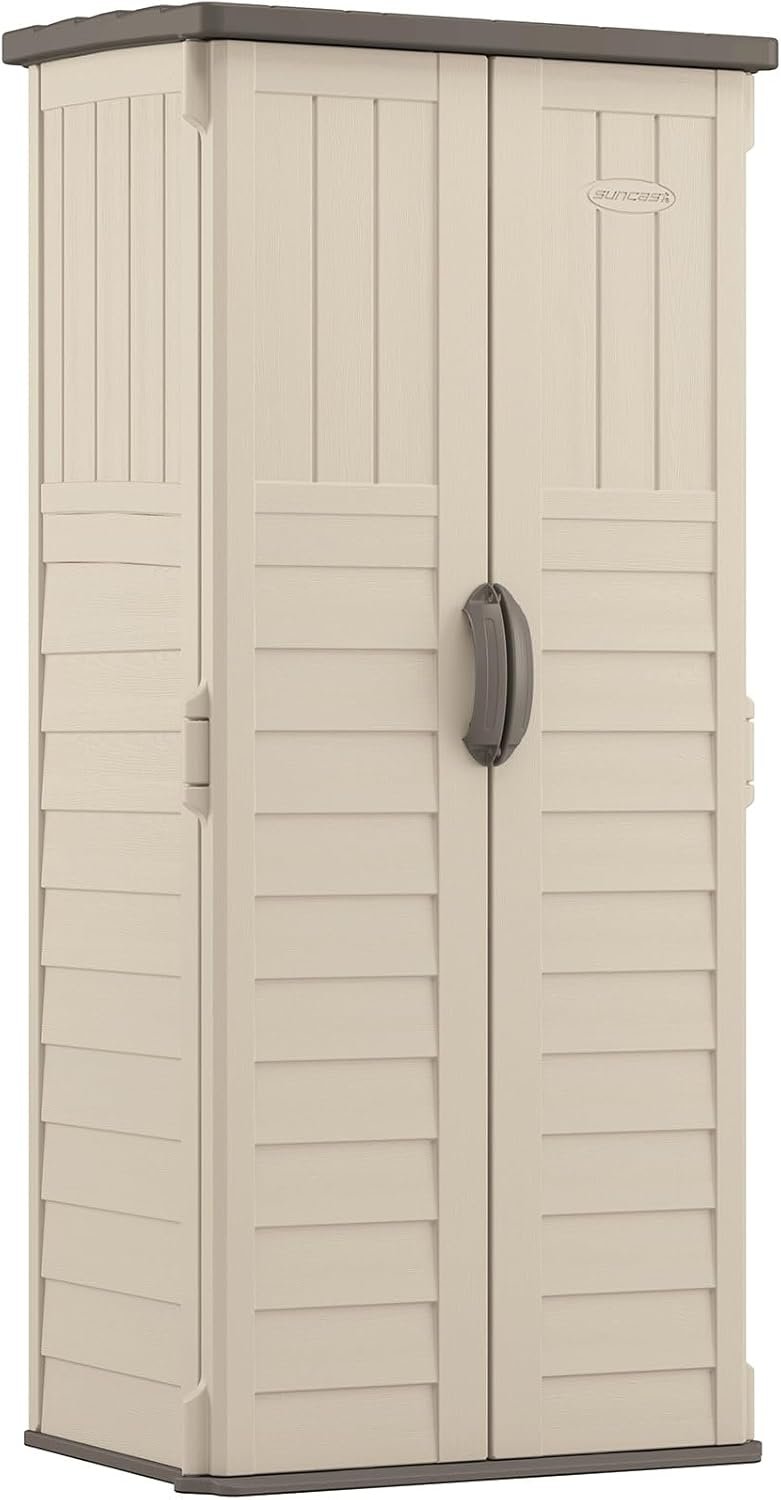 Suncast Vertical Outdoor Storage Shed with All-Weather Construction, Vanilla