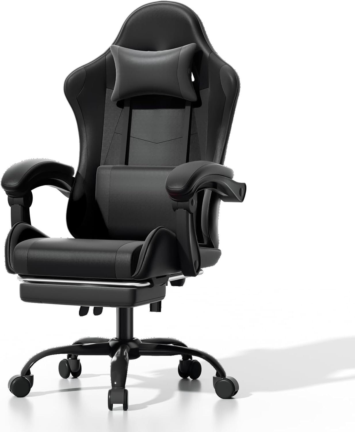 Athena Collection Ergonomic Gaming Chair with Footrest & Headrest Lumbar Support, Height Adjustable Swivel Office Chair Reclining Game Chair High Back Computer Chair for Adults, Carbon Fiber Black