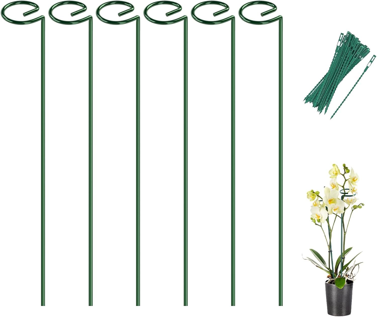 Breeze Touch 6 Pack Plant Stakes, 16 Inch Plant Support Stakes with 15 Twist Ties, Plant Sticks Support, Flower Stakes for Plants Peony, Tomato Seedling, Marigold, Amaryllis, Sapling, Coreopsis