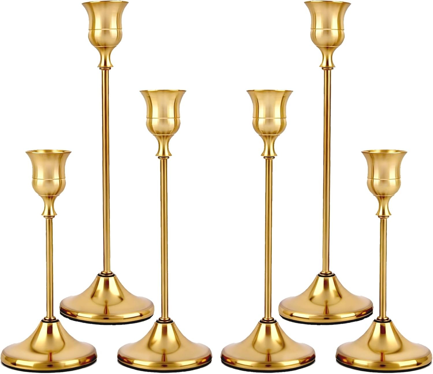 Set of 6 Gold Metal Taper Candlestick Holders Vintage Brass Home Decor for Dining Table Fireplace Mantel Wedding Christmas Thanksgiving Party Housewarming Gift with Exquisite Packaging