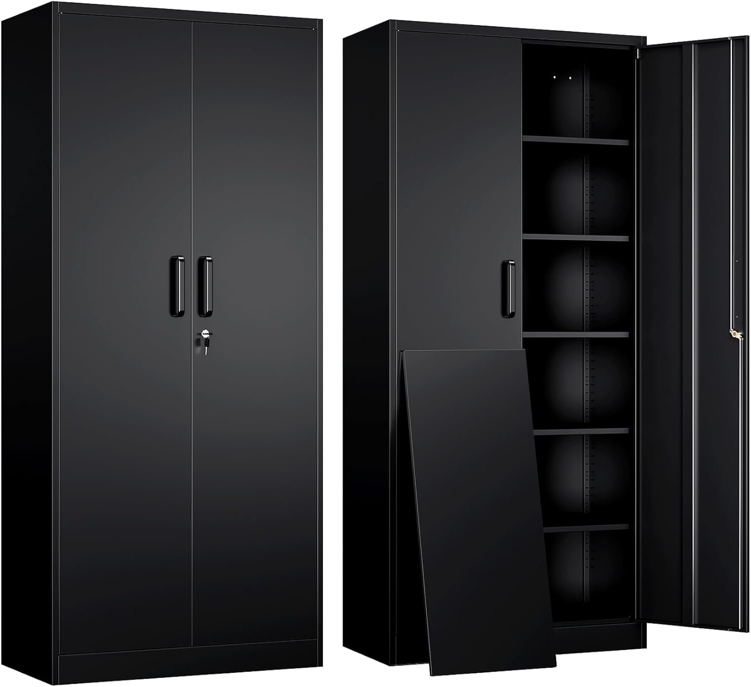 Yizosh Metal Garage Storage Cabinet with 2 Doors and 5 Adjustable Shelves – 71″ Steel Lockable File Cabinet,Locking Tool Cabinets for Office,Home,Garage,Gym,School (Black)