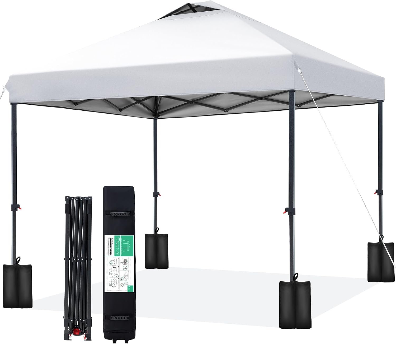 JEAREY 10×10 ft Pop Up Canopy Tent, Heavy Duty Outdoor Canopy with 1-Push Instant Setup, Commercial Tent with Roller Bag, 4 Sandbags and 8 Stakes, Water-Resistant, White