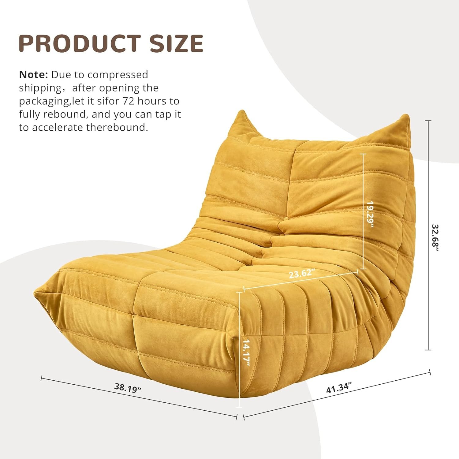 Bean Bag Chair – Corner Sofa, Fireside Chair Bean Bag Sofa Large Bean Bag Chair for Adults,Fireside Floor Couch for Living Room, Bedroom, Gaming & Office (Yellow, Single)