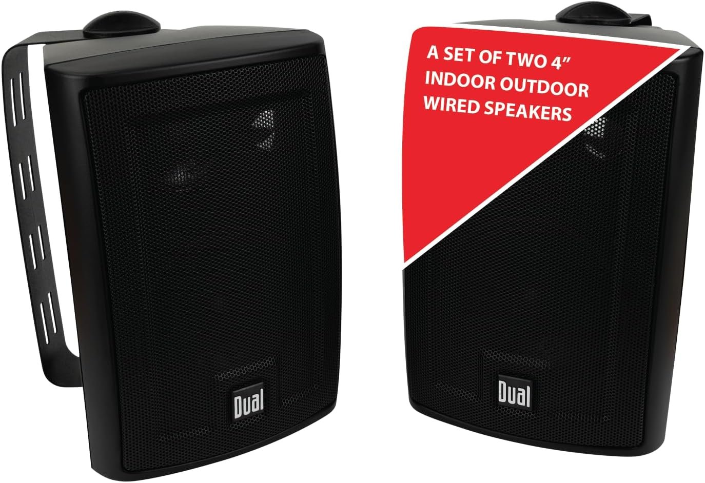 Dual Electronics LU43PB 4″ 3-Way High Performance Outdoor Indoor Wired Speakers | Effortless Set Up | Home, Pool, Patio, Garage Use | Weather & UV Resistant | Expansive Stereo Sound Coverage | Black