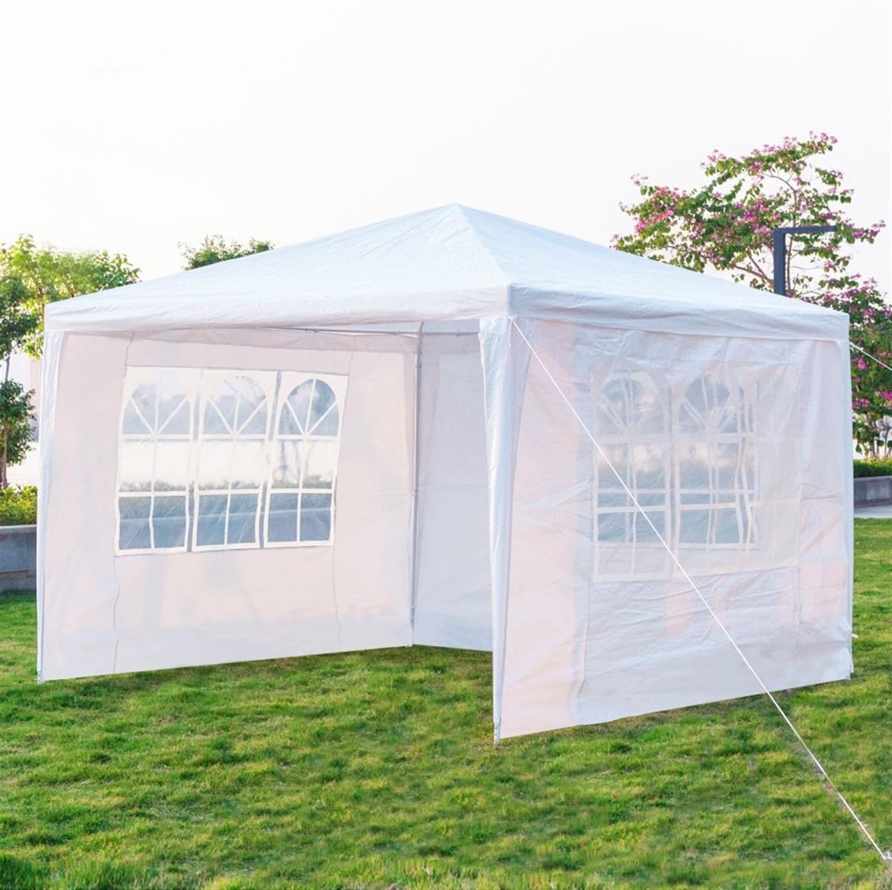 Outvita Outdoor Gazebo White Canopy with sidewalls, Wedding Party Tent with UV Blocking for Parties Sun Rain Shelter Gazebo Canopy Tent (10x10ft)