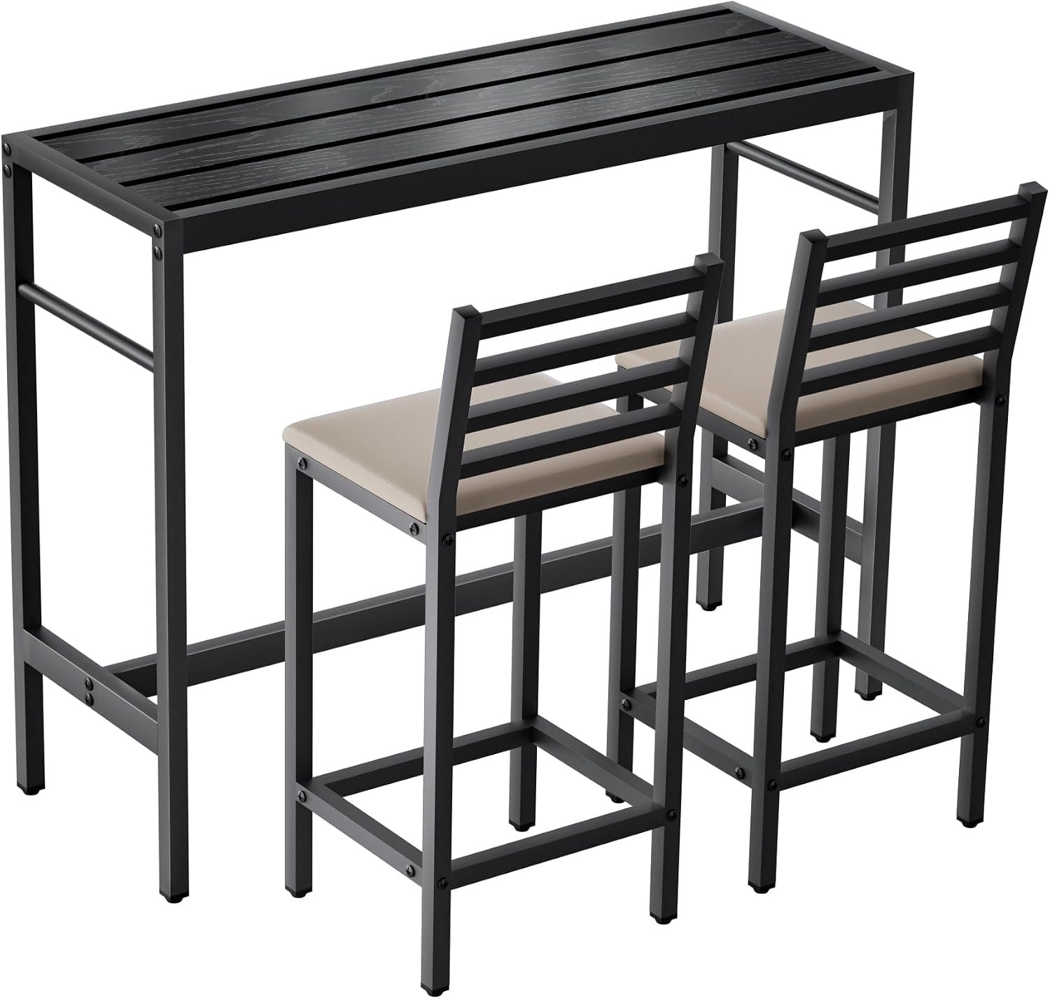 Outdoor Patio Bar Set 3 Piece,50″ Rectangular Counter Height High Top Bar Tables, 2 Cushioned 41″ Bar Stools, Metal Bar Table and Chairs Set for Poolside, Balcony, Backyard, Porch