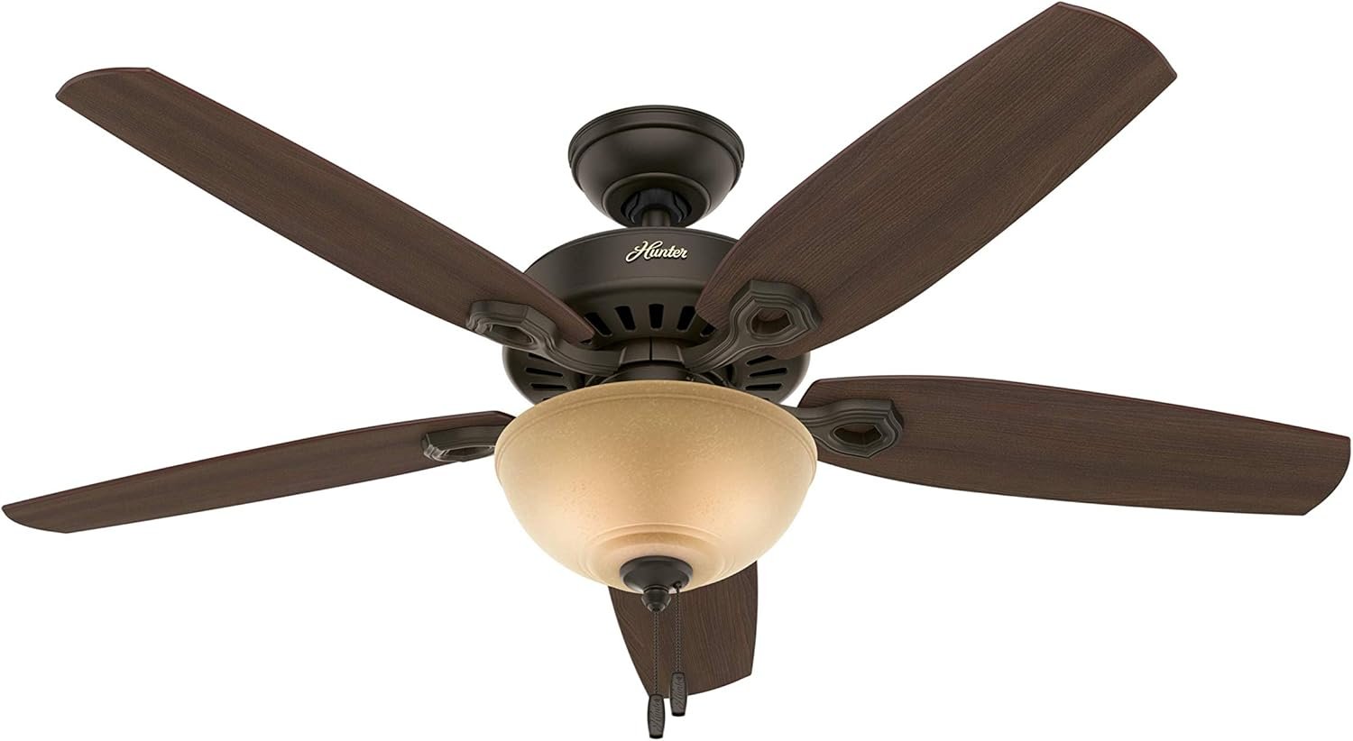 Hunter 52 inch Indoor Ceiling Fan with LED Light – Bronze Ceiling Fan with Pull Chain, For Bedroom or Living Room, Standard Mount, No Remote, 5 Blades, Includes Bulbs- Builder Deluxe 53091, New Bronze