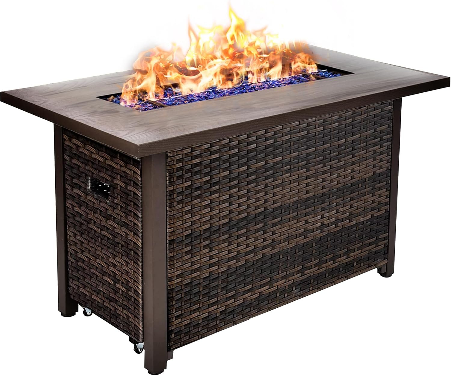 42 Inch Propane Fire Pit Table, 50,000 BTU Outdoor Gas Fire Pits with Removable Lid, 2 in 1 Rectangular Firepit Table for Outside Patio Deck and Garden (Brown)