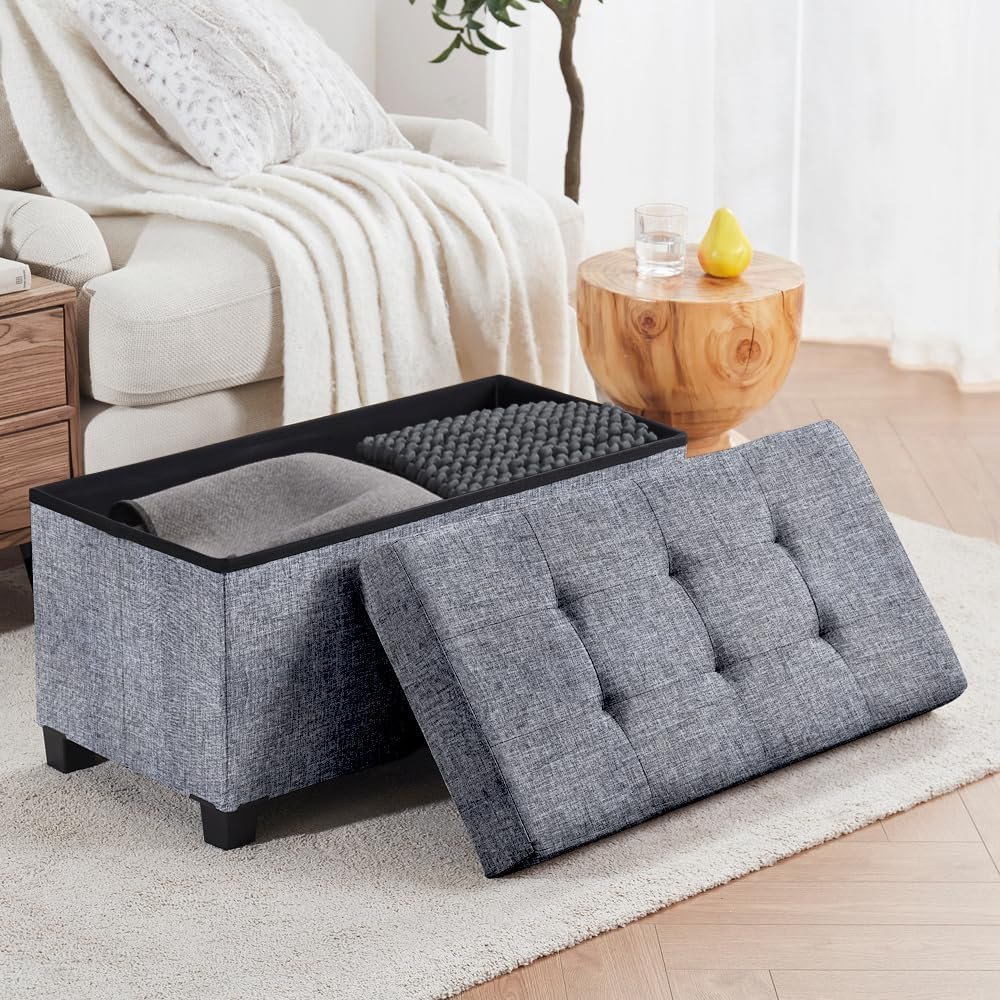 Ornavo Home 30 Inch Storage Ottoman, Large Storage Bench, Ottoman with Storage with Legs, Foot Rest Stool, Bedroom Bench – Gray