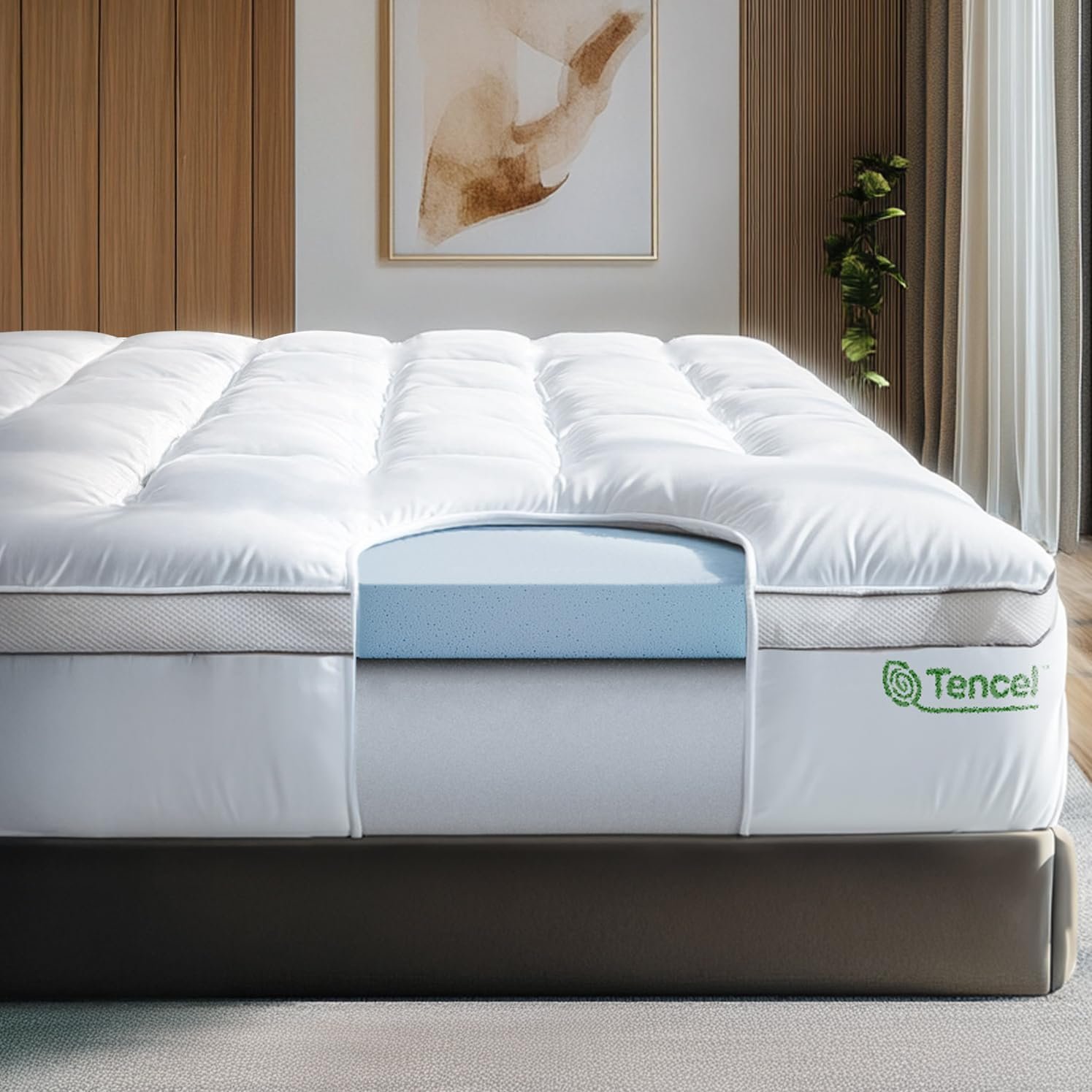 ViscoSoft 4 Inch Pillow Top Memory Foam Mattress Topper King – Cooling Hybrid Lux Dual Layer Bed Mattress Pad – CertiPur-US Certified