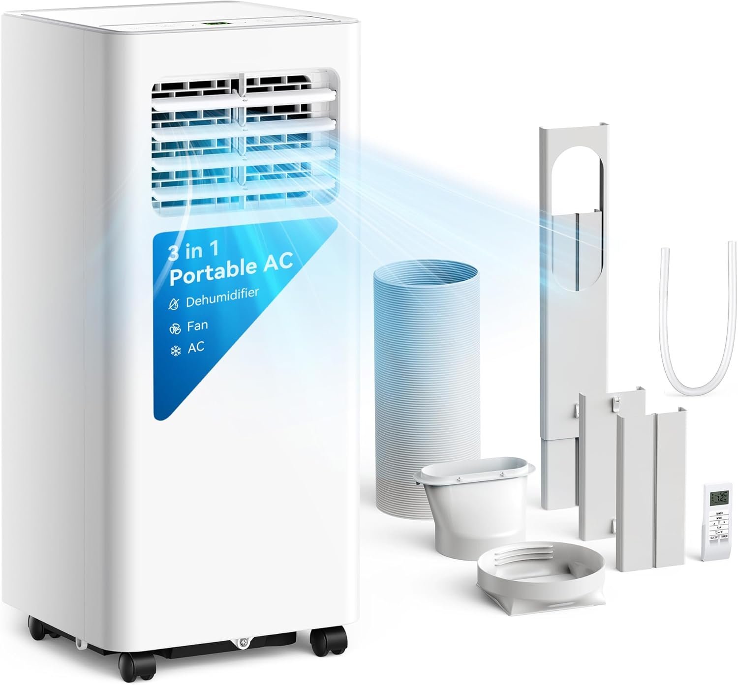 Feelfunn 10,000 BTU Portable Air Conditioner – Cools 450 Sq. Ft., 3-in-1 Portable AC Unit with Cool/Fan/Dehumidifier/Sleep, Quiet AC with LED Display, Remote & 24H Timer, for Bedroom, Dorm, Apartment