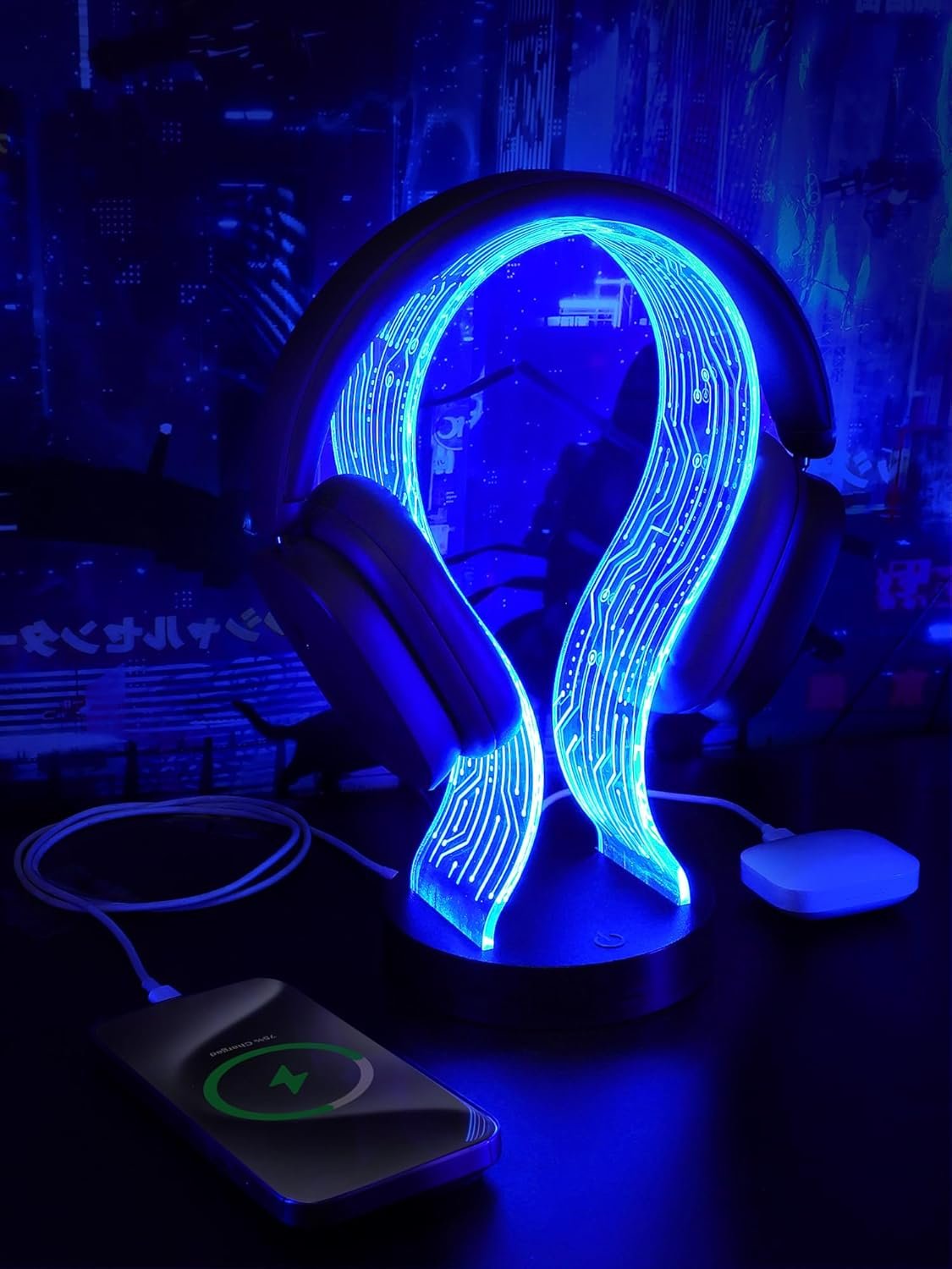 CoolGift Mart Light Up Headphone Stand with 16 Color Lights, PCB Pattern Acrylic Headset Stand with 1 USB and 1 Type-C Charging Ports, Gifts for Gamers Men Boy Father Dad and DJ Music Lovers