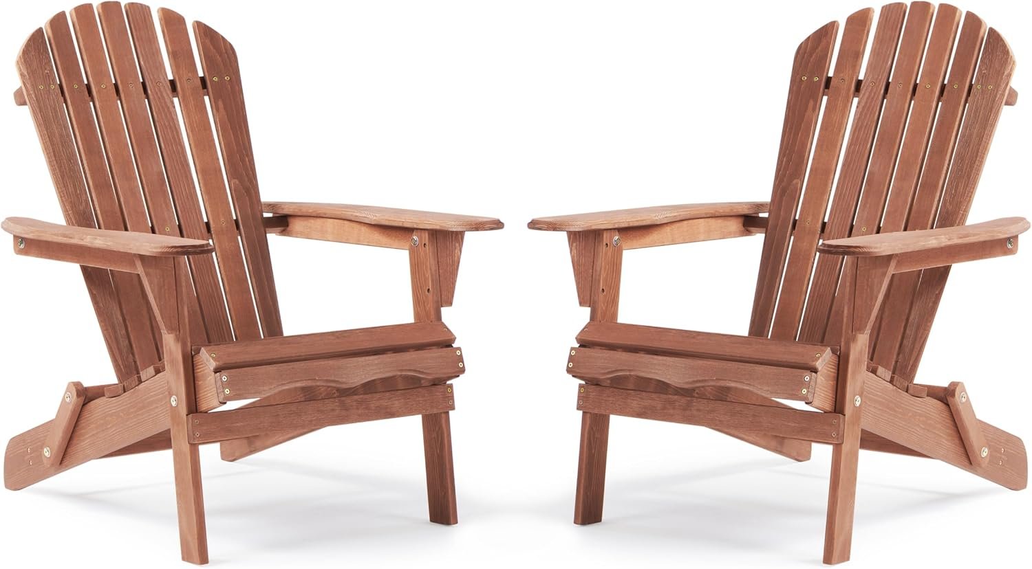 SoliWood Outdoor Wooden Folding Adirondack Chair Set of 2 with Pre-Assembled BackRest, Wood Patio Chair for Garden Backyard Porch Pool Deck Firepit