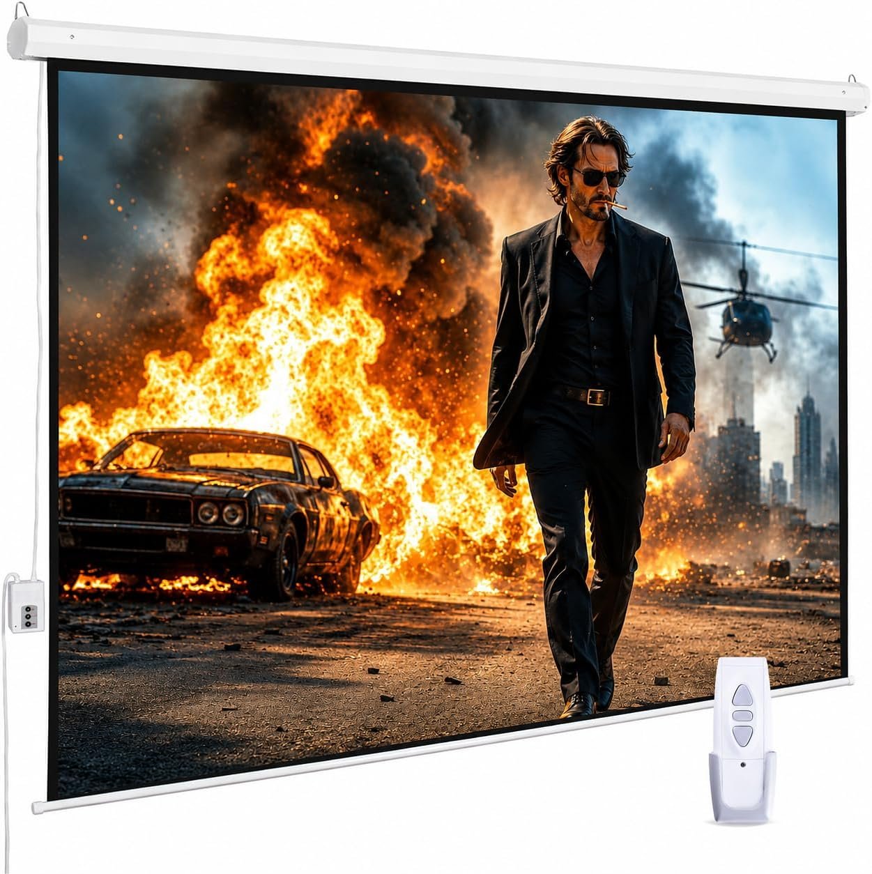 94″ Motorized Projector Screen, Electric 4:3 Projector Screen with Remote Control, Indoor/Outdoor HD Movie Screen, Wall/Ceiling Mounted, Perfect for Home Office Theater TV, White
