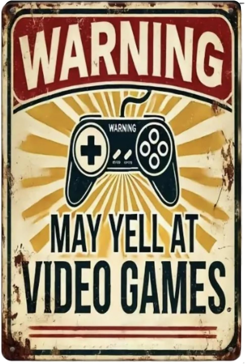 Gaming Room Metal Signs Vintage Style 12×8 Inch​ – Aluminum Game Room Decor for Adults, Cool Stuff for Boys Room & Video Game Accessories