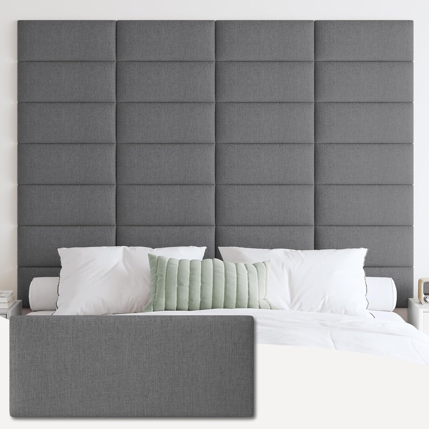 IFNOW Upholstered Wall Mounted Headboard, 3D Soundproof Wall Panels Peel and Stick Headboard for Queen Size, Home Decor, Reusable and Removable Tufted Bed Headboards in Dark Grey(9 Panels, 10″ x 24″)