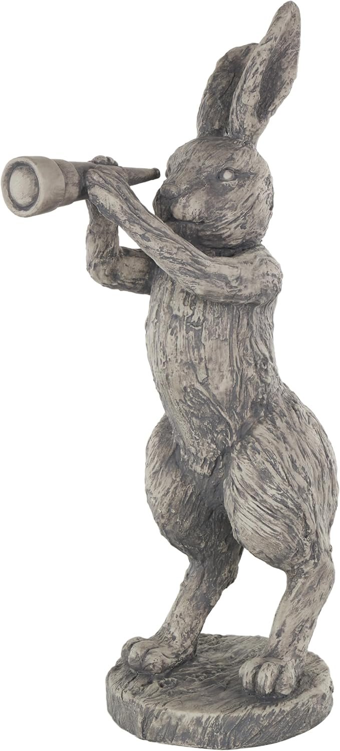 Deco 79 Polystone Rabbit Textured Sculpture with Telescope, 8″ x 12″ x 22″, Gray