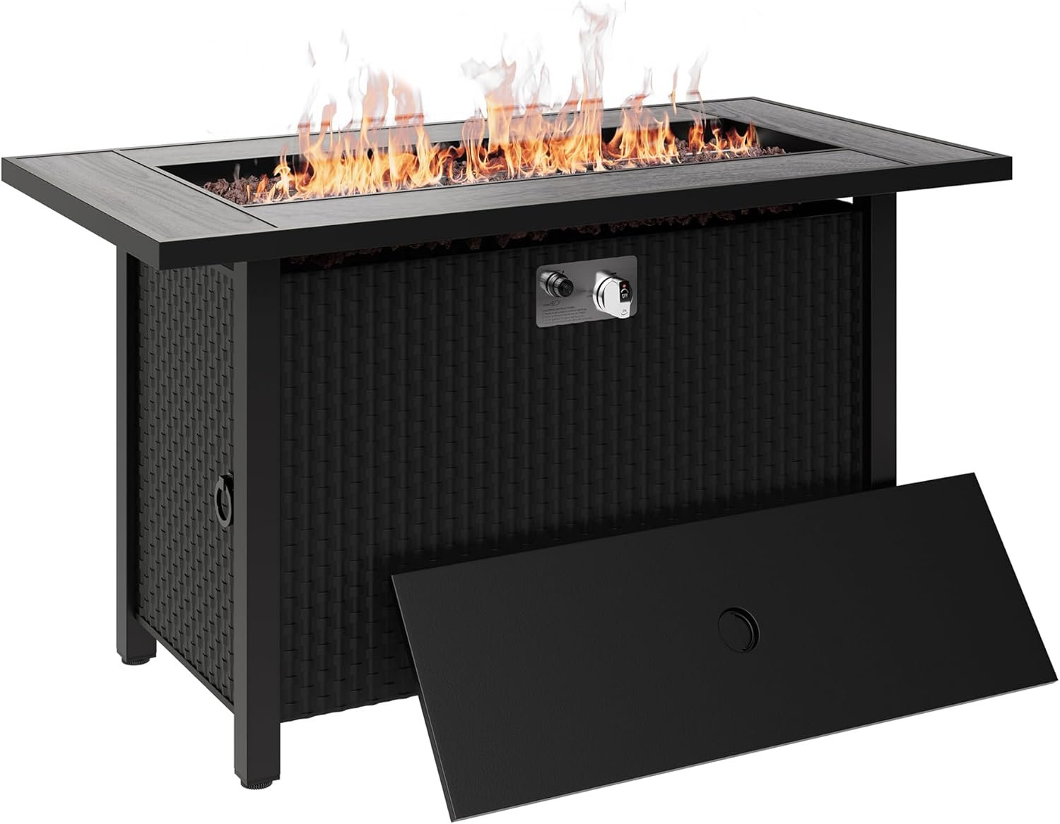 45 inch Propane Fire Pit Table, 50,000 BTU Outdoor Gas Fire Pit Table with Lid, Waterproof Cover, Rectangle Gas Firepit Table for Garden/Patio