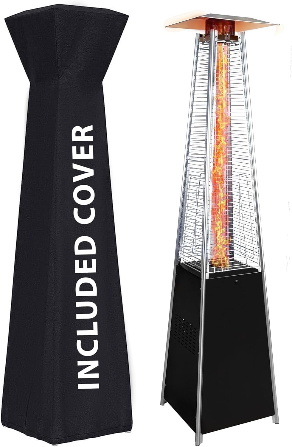 Pyramid outdoor heater, 48000 BTU Propane Patio Heater with Detachable Wheels and Protective Cover, Outdoor Propane Heaters for Patio(Black)