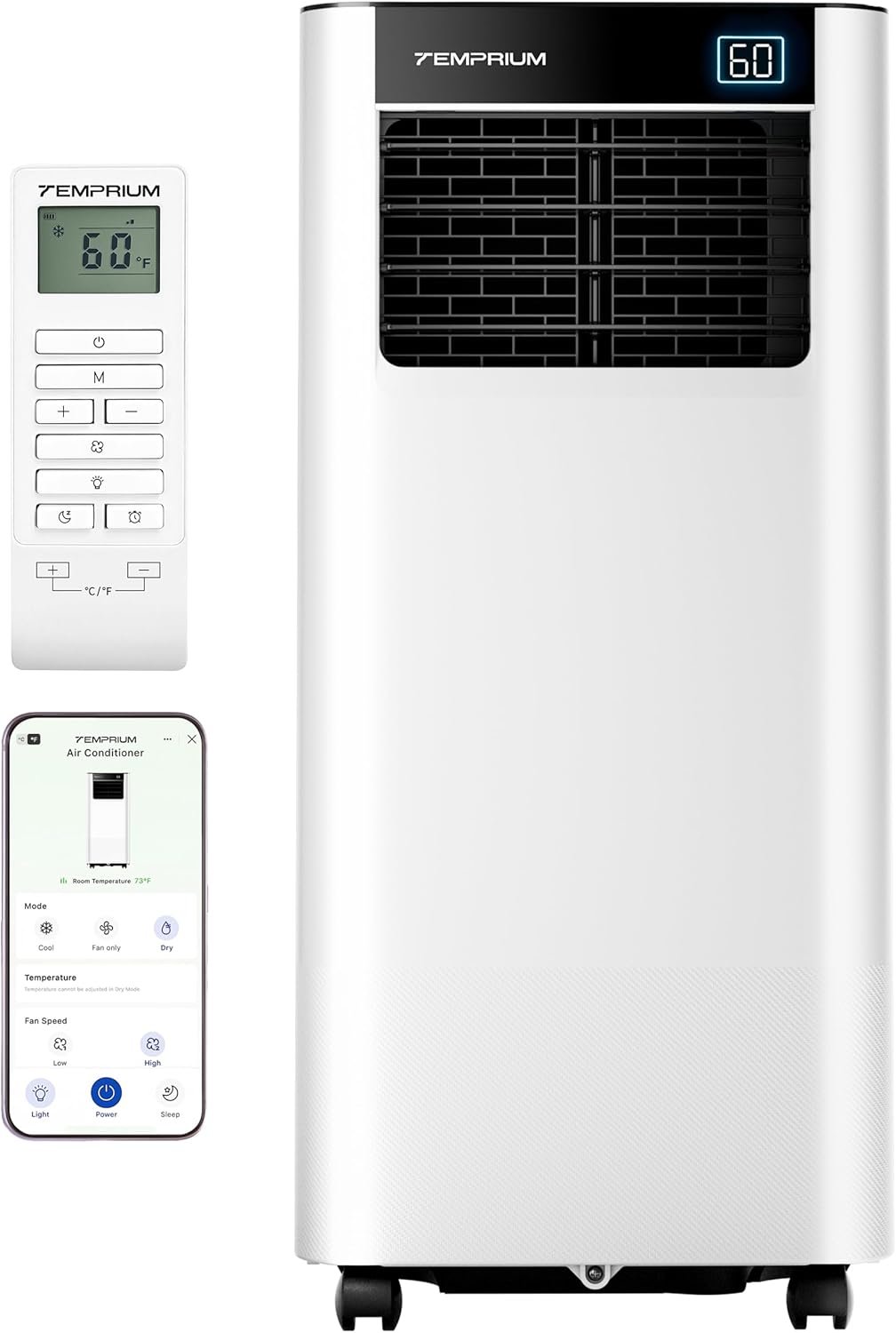 10,000 BTU Portable Air Conditioner, Smart AC Unit for Rooms up to 450 Sq.Ft, 3-in-1 with Cool, Dry & Fan Modes, APP/Voice/Remote Control, 24H Timer, 50dB Quiet Operation, Self-Evaporating