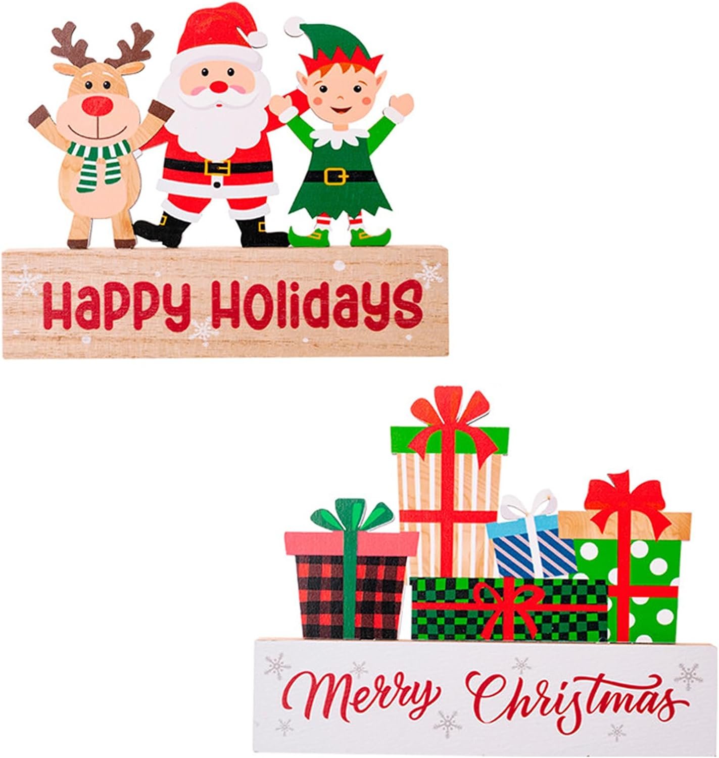 2Pcs Wooden Christmas Centerpiece Signs, Wooden Gnome Table Decorations Signs, Merry Christmas Table Toppers, Centerpiece Decorations for Holiday Home Party Indoor Decor (Gift)
