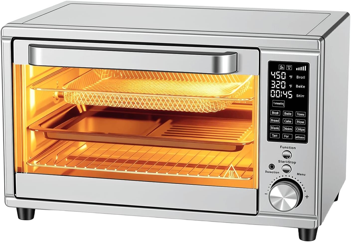 OLIXIS Toaster Oven Countertop, 29.6QT Air Fryer Toaster Oven Combo, 12-in-1 with Smart Probe, Broil, Bake, Toast & Specialized Presets, Temp Up to 450°F, 6 Accessories Included, Stainless Steel