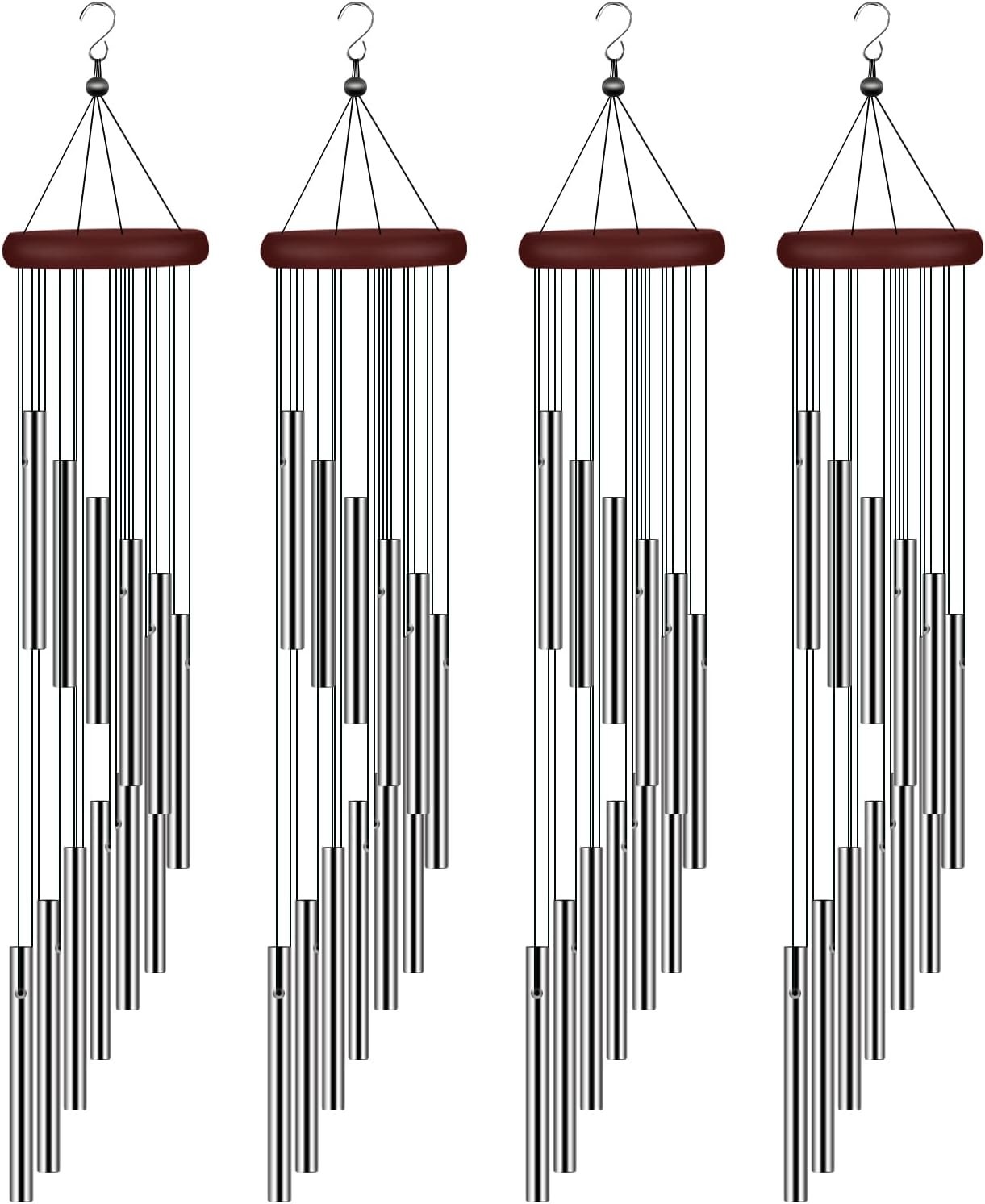 4 Pack Wind Chimes for Outside, Sympathy Wind Chimes Outdoor Clearance with 12 Aluminum Alloy Tubes and Hook, Memorial Windchime Gift Decoration for Home, Patio, Garden, Outdoor
