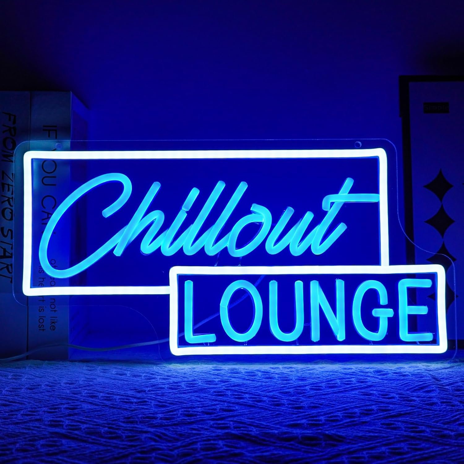 Chillout Lounge Neon Sign for Wall Decor Dimmable Chill Led Light Signs Blue Letters Neon Light for Bar Bedroom Cafe Game Room Man Cave Club Decoration