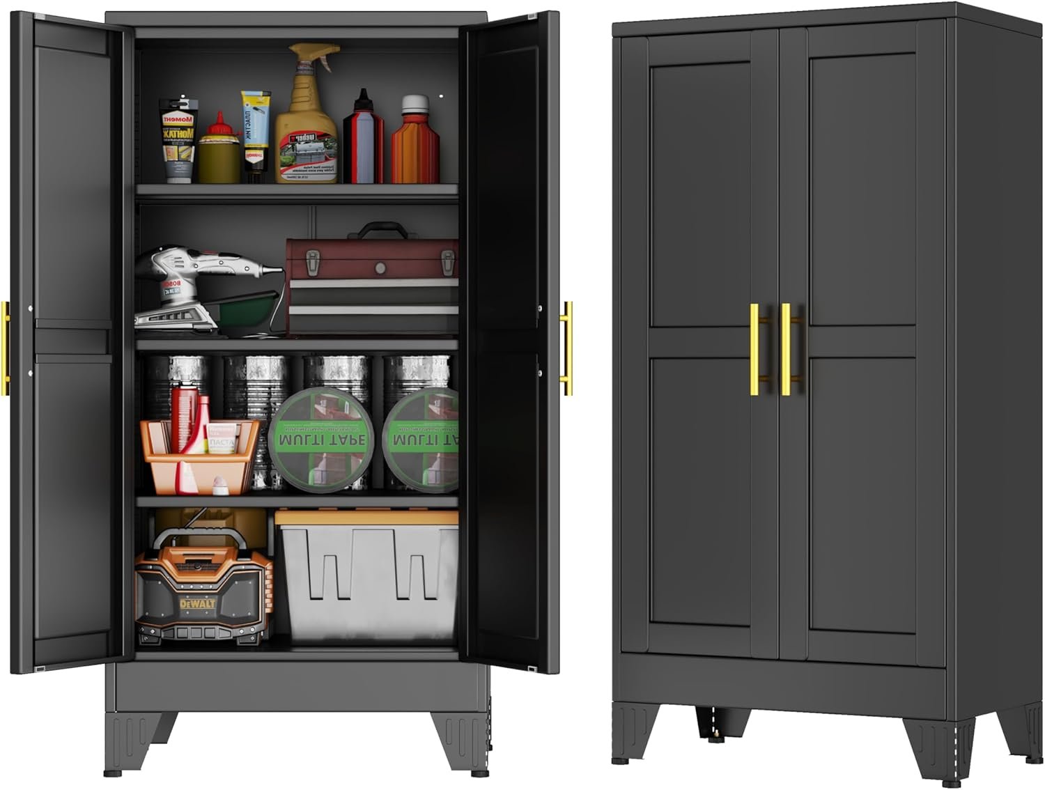 GAIOUS 47.2” Tall Metal Garage Storage Cabinet,File Cabinet with Door and Adjustable Shelves, Outdoor Steel Tool Cabinet for Home,Office,Warehouse,Garage,Balck