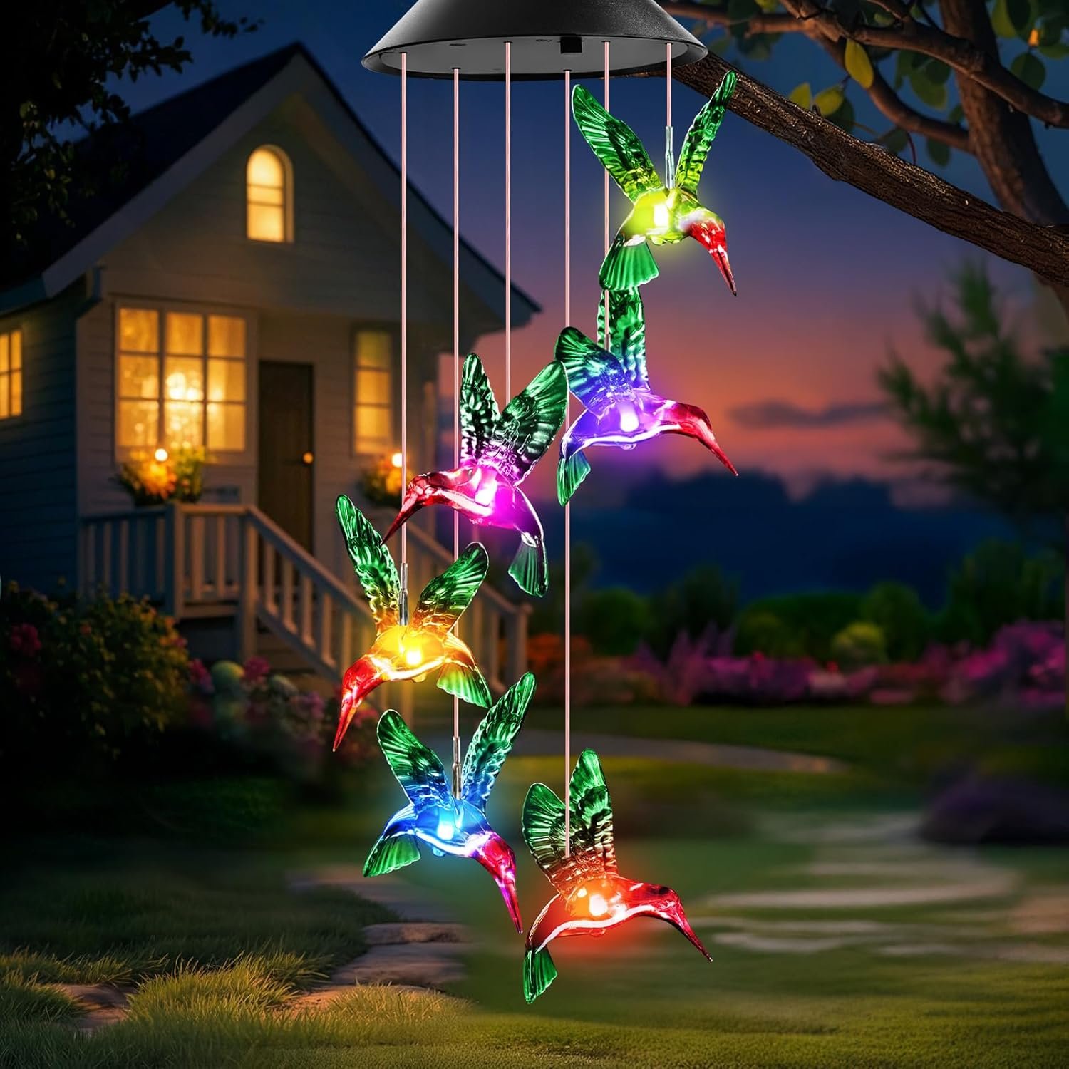 Gifts for Grandma Mom Nana Wife Sister, Mother Birthday Gardening Hummingbird Gifts for Women, Winzwon Wind Chimes Solar Lights Outdoor Decor for Garden Patio Yard Porch