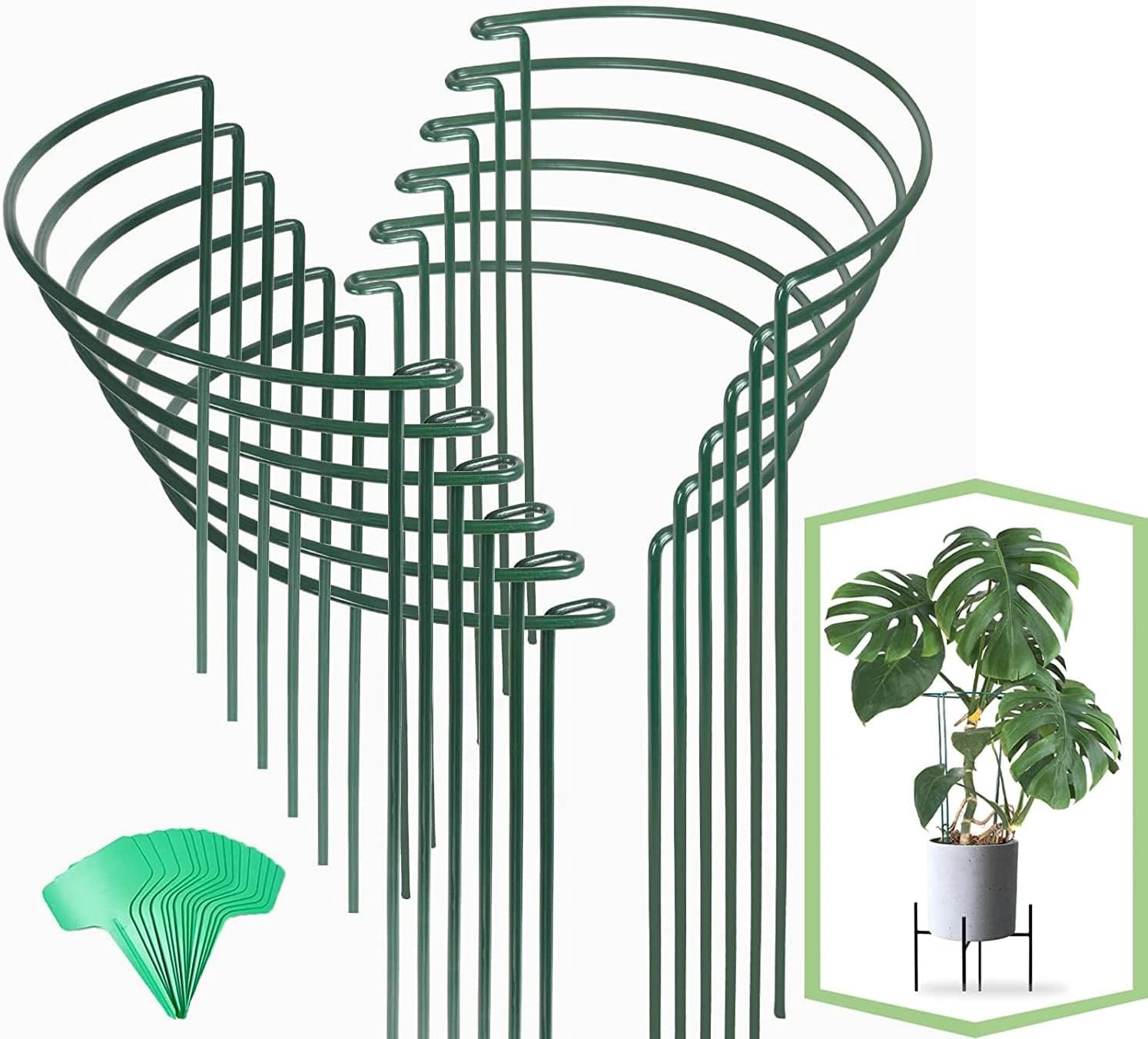 Joyhalo 12 Pack Plant Support Stakes, 16 Inch Plant Stakes for Outdoor Plants, Peony Cages and Supports, Peony Cage with 15 Pcs Twist Ties, Flower Stakes Peonies Support Cages for Plants