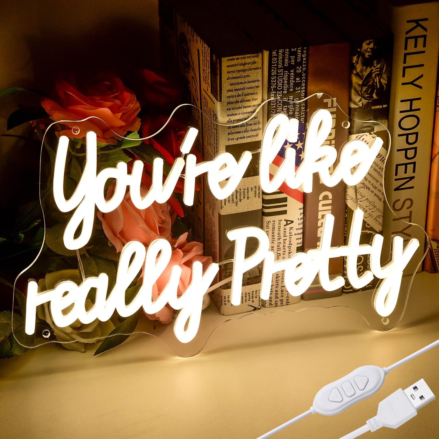 You are like really pretty neon sign 15 * 9 inch,Pink neon lights for bedroom decor with USB and Dimmer, neon signs for wall decor, room decor aesthetic,girl’s room,gifts