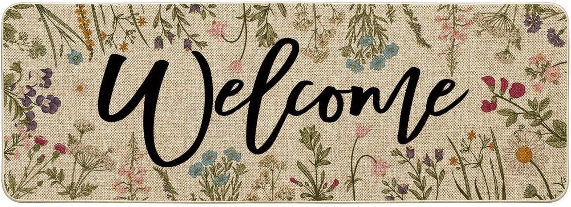 Artoid Mode Wild Flowers Welcome Summer Home Decor Low-Profile Switch Rug Door Mat for Indoor Outdoor 17×47 Inch