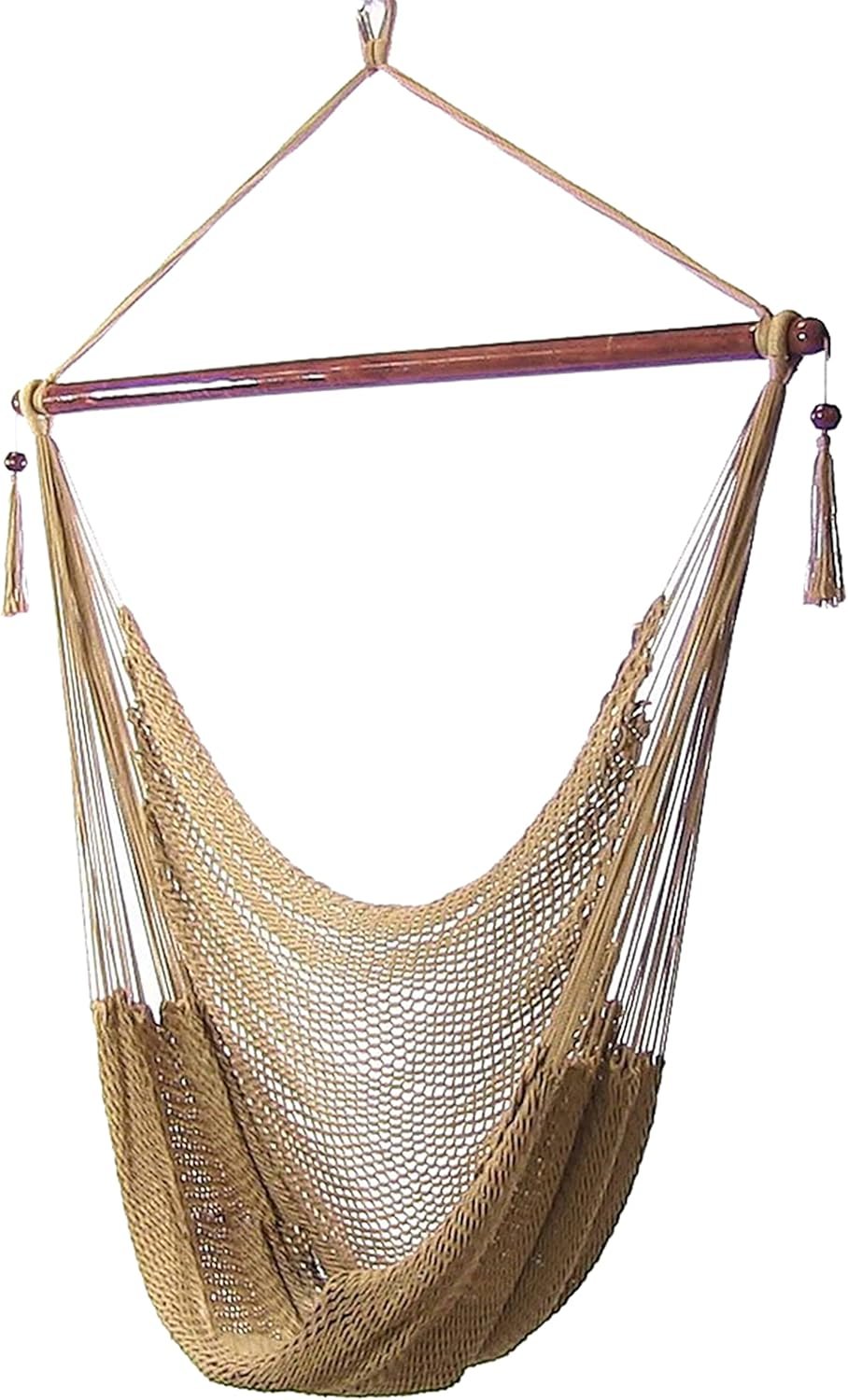 Sunnydaze Outdoor Hammock Chair Swing for Reading – Hanging Hammock Swing for Indoor or Patio – 300lb Capacity – Caribbean XL – Tan