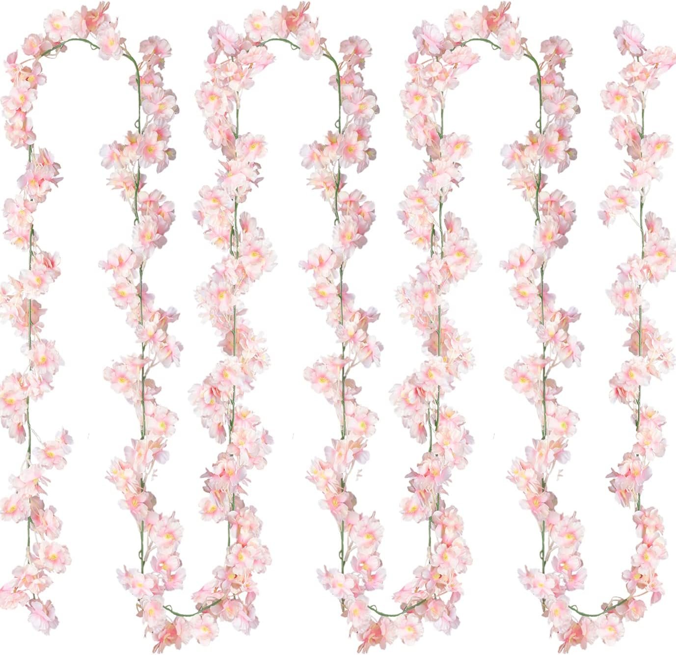 Sggvecsy Cherry Blossom Garland Artificial Cherry Flower Vines 2 Pack Hanging Silk Flowers Garland for Home Wedding Garden Party Arch Office Decor (Pink)