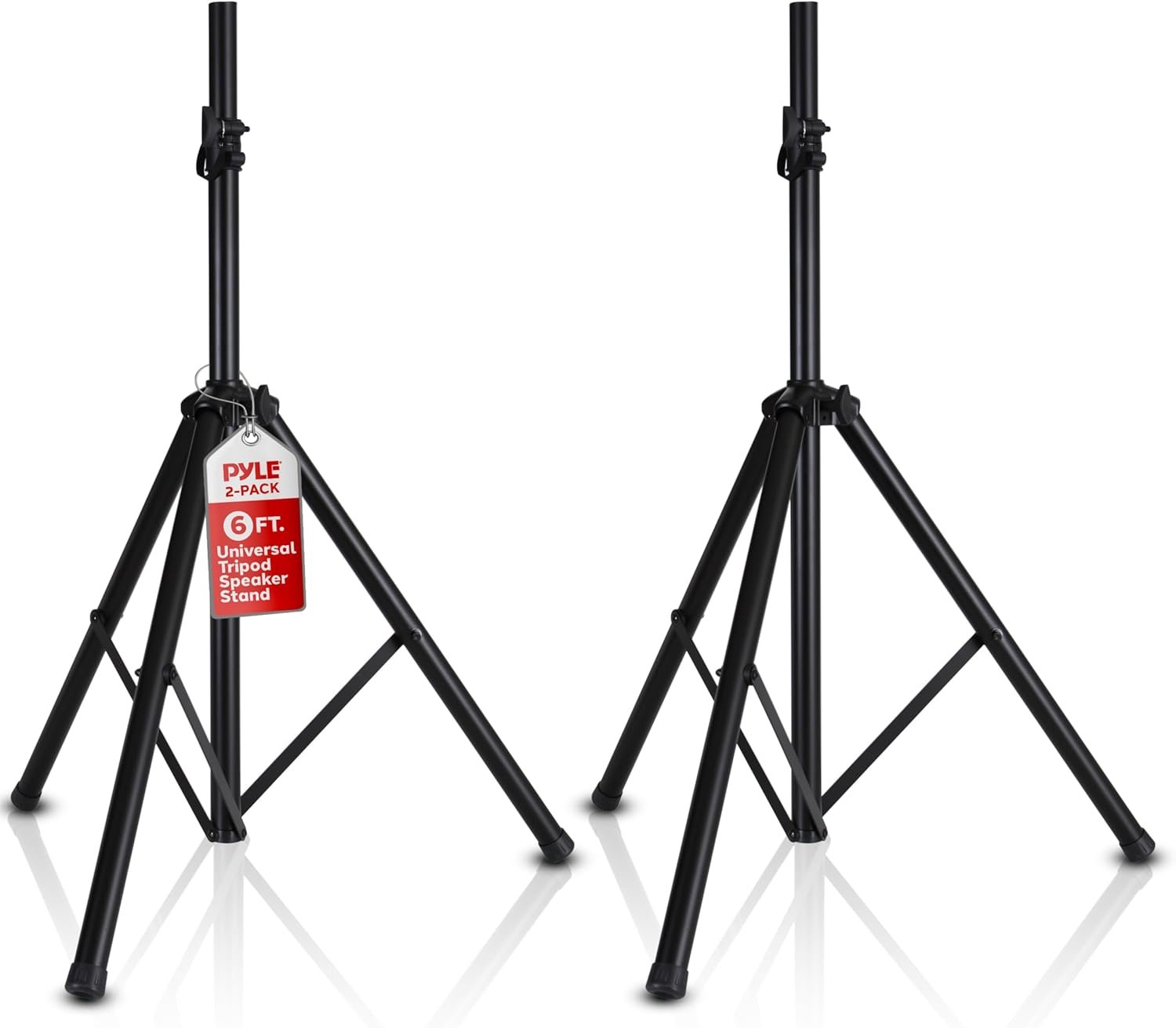 Pyle Universal Speaker Stand 2-Pack – Heavy Duty Tripod Mount Holder Set, Height Adjustable from 40” to 71”, 35mm Insert Compatibility, Safety Pin and Knob Locking for PA, DJ & Studio Use
