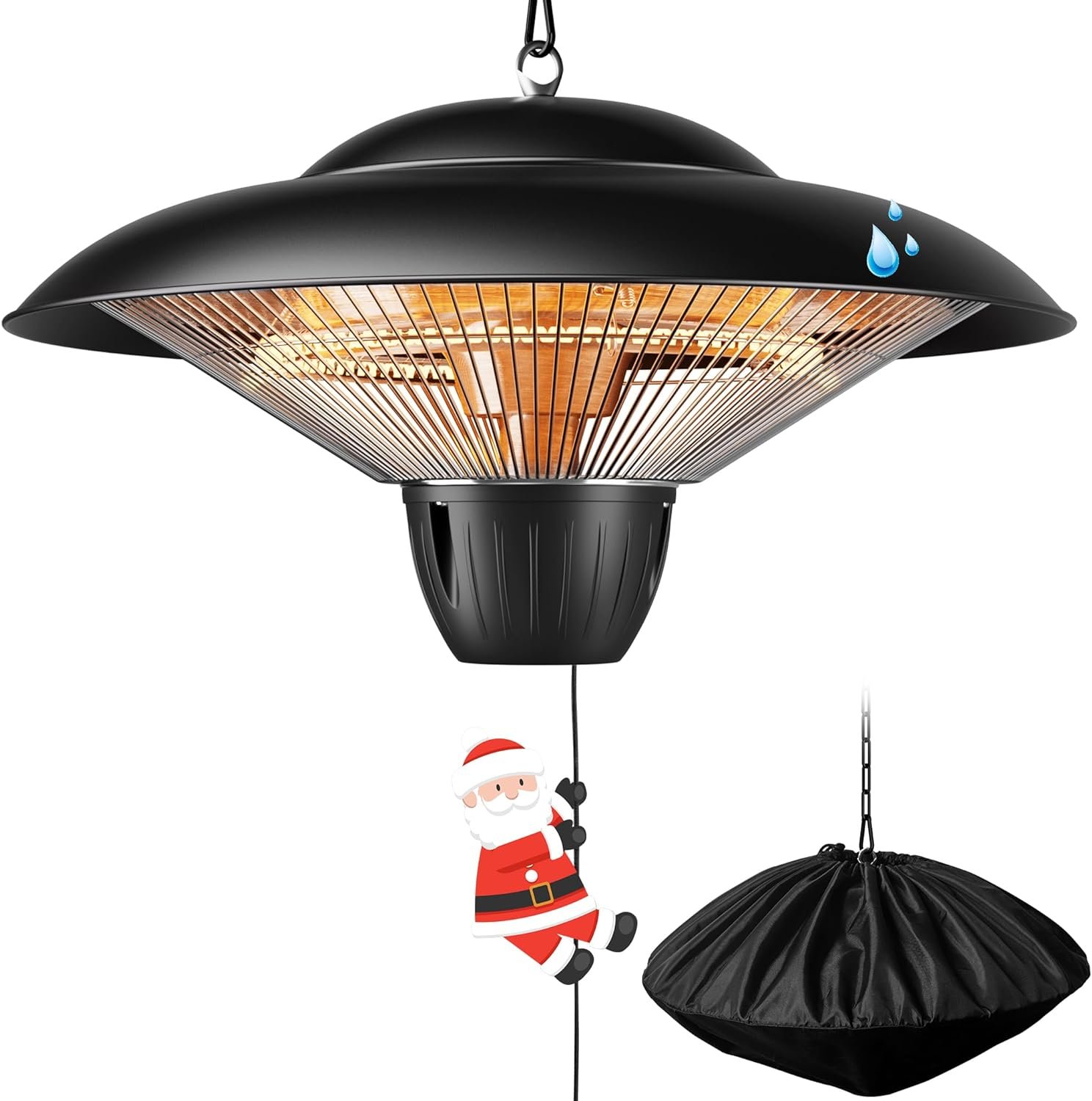1500W Electric Patio Heater, Hanging Infrared Outdoor Heater with Carbon Fiber Heating, Waterproof Ceiling Mounted Heater for Gazebo, Porch, Garage & Covered Patio