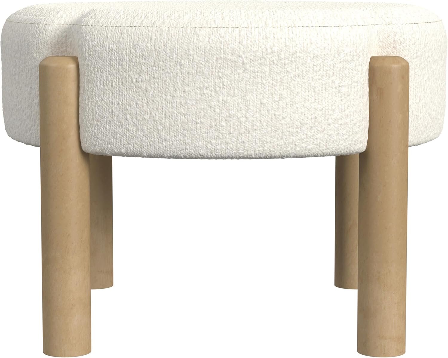 HomePop Luna Modern Round Ottoman|Homepop Home Décor|Ottoman for Living Room & Bedroom – Cream Boucle