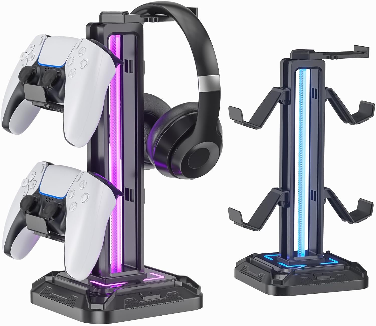 KDD RGB Headset Stand with 9 Light Modes – Controller Holder for Desk – Rotatable Headphone Stand & Detachable Controller Hook for PC Earphone Accessories(Black)
