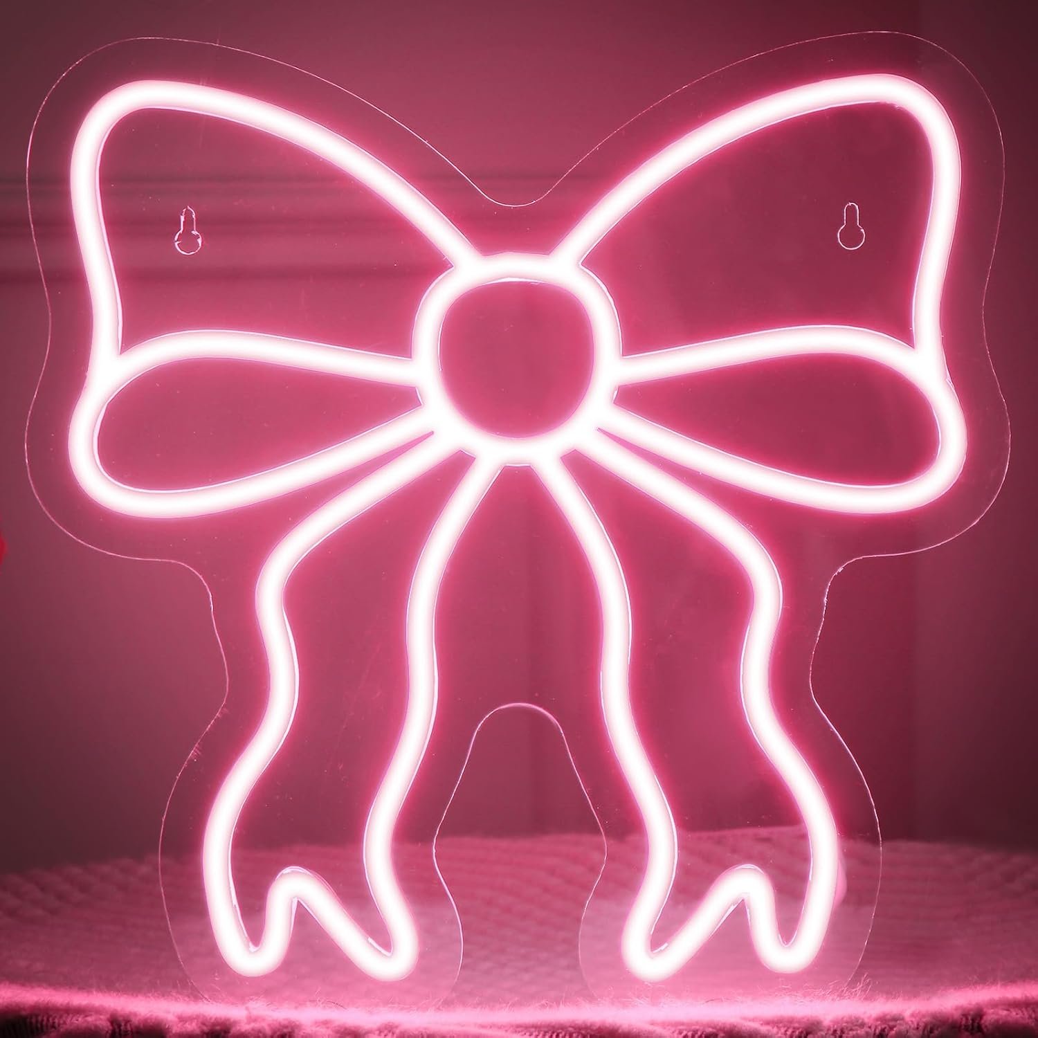 Retisee Pink Bow Decor Bow LED Neon Sign Bedroom Women Room Neon Light Sign Coquette Gift Preppy Home Wall Art for Dorm Beauty Room Salon 11.8×11.8in(Pink)