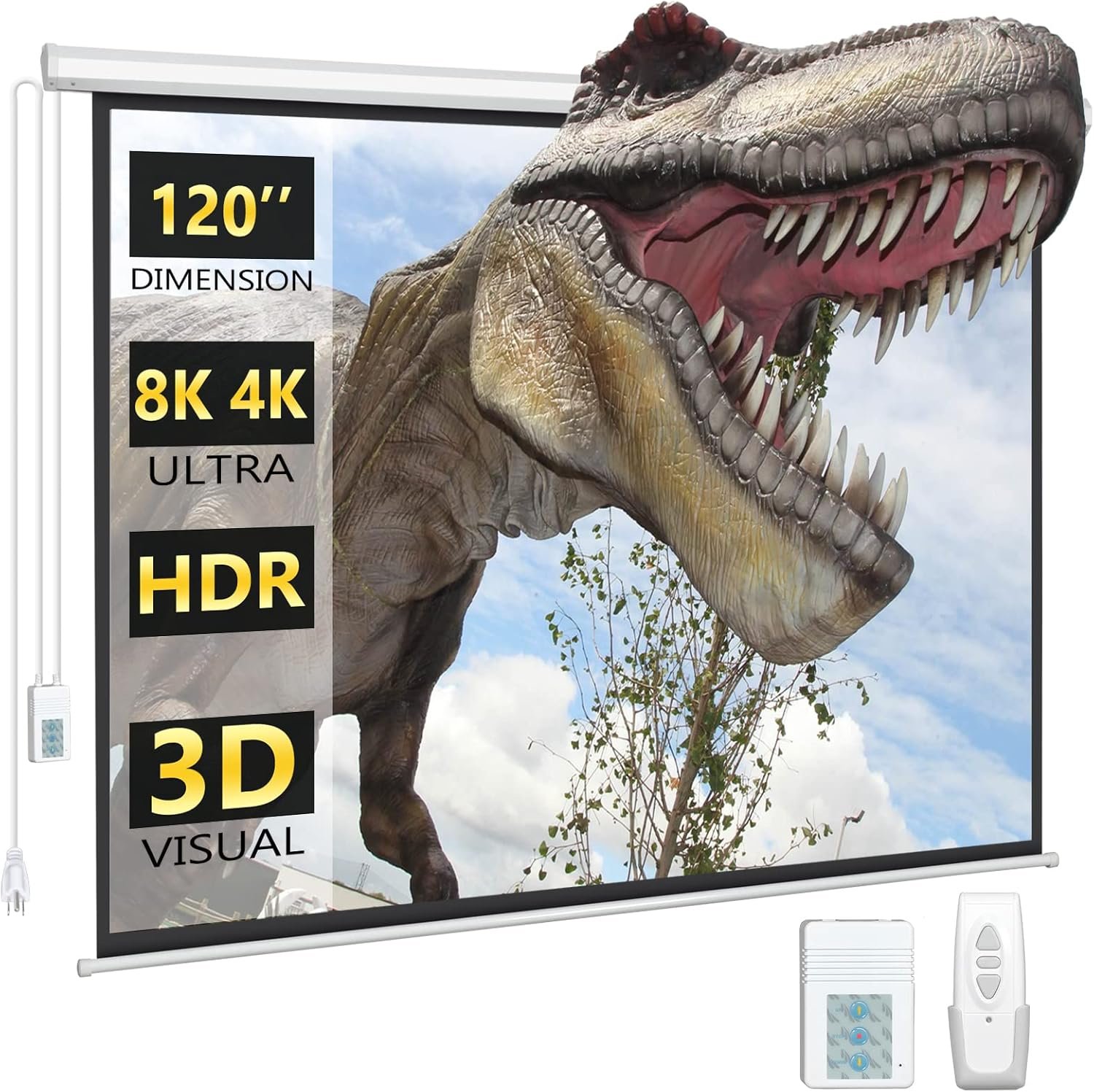 DINAH 120 Inch Electric Projector Screen with Remote, Automatic Air Indoor Drop Down, Motorized 4K 3D HD Projection for Movies
