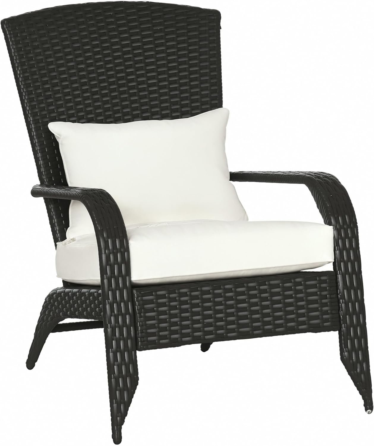 Outsunny Patio Wicker Adirondack Chair, Outdoor All-Weather Rattan Fire Pit Chair w/Soft Cushions, Tall Curved Backrest and Comfortable Armrests for Deck or Garden, Cream White