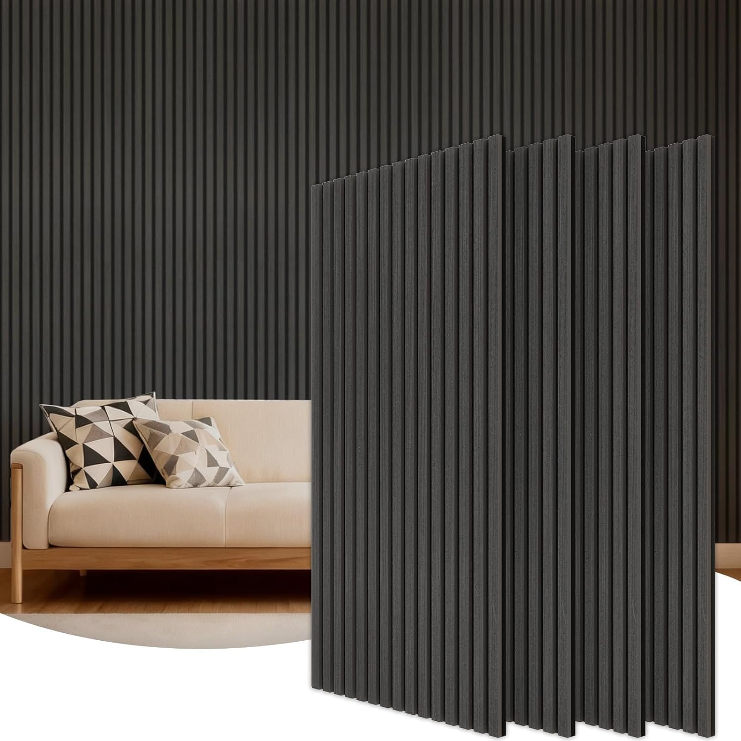 TONOR Wood Wall Panels for Interior Wall Decor, 4 Pack 47.2″ x 23.6″(31ft²) Wood Slat Acoustic Panels, Soundproof Wall Panels for Noise Cancelling and Decoration, Living Room, Bedroom, Office, Black